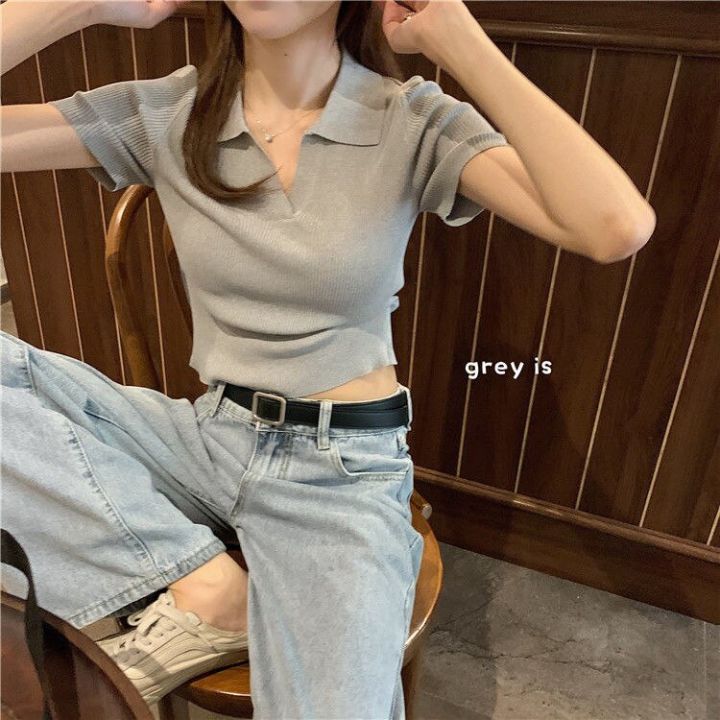 เสื้อยืดผู้หญิง-solid-simple-crop-tops-skinny-4สีขายร้อน-basic-นักเรียนอินเทรนด์ทั้งหมดตรงกับฤดูร้อน-ulzzang-ใหม่-soft