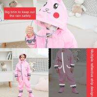 Cartoon Rain Coat for Kids One Piece Rain Suit with Zipper &amp; Buckle Closure Unisex Adjustable Waist Elastic Cuff xqmg