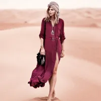 --D0512 Europeans and americans wool single-breasted wine red beach cover even the garment skirt sexy robes on holiday is prevented bask in unlined upper garment foreign trade