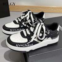 IELGY  Women S Niche Hong Kong Style All-Match Alphabet Print Sneakers