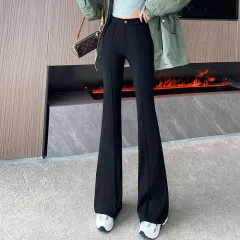 Women's Trousers Front High Waist Straight Buckle Wide Leg Pants Super Good  Figure