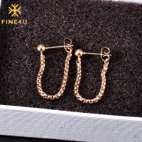 {Han ornaments}FINE4U E293 Dainty Chain ต่างหู Minimalist Hypoallergenic Ball Stud ต่างหูผู้หญิงหู Sensitive