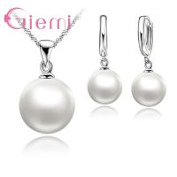 3 Color Option White/Black/Pink Pearl Jewelry Sets Luxury 925 Sterling Silver Necklace Pendant Earrings Set For Women Gift