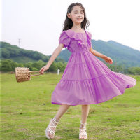 Unlimited X Girls Dress สีชมพู Ruffled The Princess Skirt New Children S Wear Girl Dress Agen 3-15-Year-Old Size 110-160Cm