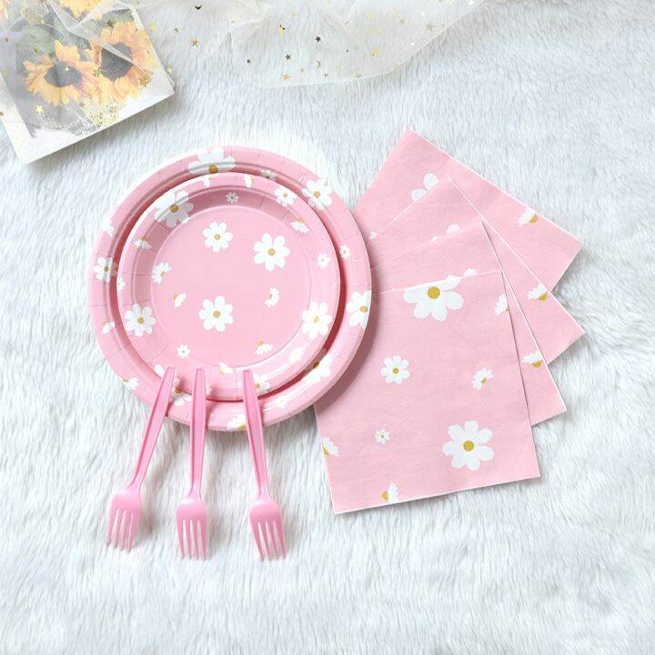 daisy-theme-birthday-party-decor-pink-disposable-tableware-daisy-paper-plate-napkin-for-baby-shower-birthday-party-wedding-decor