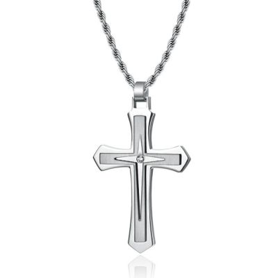 JDY6H Fashion Men Two Color Stainless Steel Cross Necklace Hip Hop Necklace for Men Stainless Steel Jewelry Halloween Party Gift