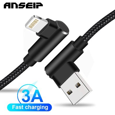 ANSEIP Right angle USB Cable For iPhone 13 12 11 Pro Max 6 7 8 5 Plus X XR XS iPad 3A Fast Data Charging Cord Usb Phone Charger Cables  Converters