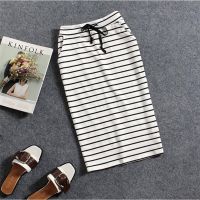 【CW】 Korean Womens Striped One-Step Skirt Woman Mid-length Hip Skirts Female