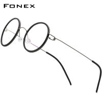 FONEX กรอบแว่นอัลลอยด์สำหรับผู้ชาย98636,กรอบออปติคอลทรงกลมน้ำหนักเบาสไตล์เกาหลีแว่นตาไร้น็อต