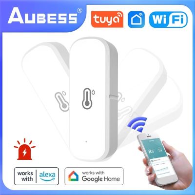 : “-- AUBESS Wifi เครื่องวัดอุณหภูมิภายในเครื่องวัดความชื้นของอากาศเซ็นเซอร์วัดอุณหภูมิความชื้นระบบรักษาความปลอดภัยอัจฉริยะสำหรับบ้านชีวิตอัจฉริยะระบบเตือนสำหรับ Tuya Alexa