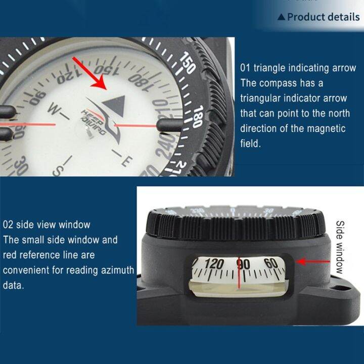 เข็มทิศ50เมตรนาฬิกากันน้ำมีความสมดุลเข็มทิศเดินป่าการดำน้ำใต้น้ำs12-36