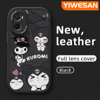 YIWESAN เคสสำหรับ OPPO A76 A96เคส A36ลายการ์ตูนน่ารัก Kuromi เคสโทรศัพท์หนังดีไซน์ใหม่บางกันกระแทกเคสซิลิโคนนิ่มฝาครอบเลนส์แบบเต็มเคสป้องกันกล้อง