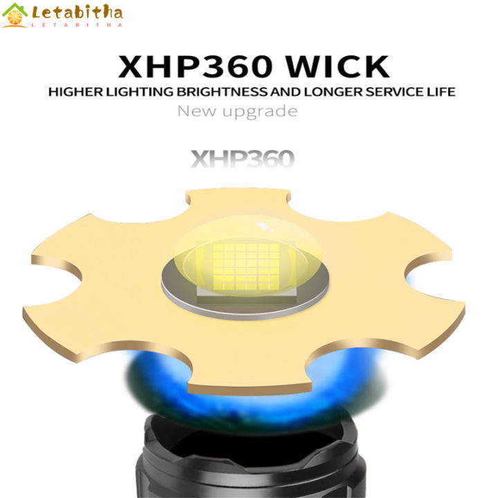 letabitha-xhp360ไฟฉายจิ๋ว5ระดับเทเลสโคปแขนยืดไฟฉายแสงเข้มชาร์จ-type-c-สว่างมาก