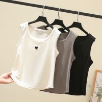 【มีไซส์ใหญ่】Plus Size XL-5XL Womens Sleeveless Heart Embroidery White Black Tanks Oversized Slim Summer Camisoles