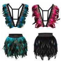 Sexy Skirt Feathers Set Harness Women Shawl Body Cage Strappy Boho Punk Art Dance Clothing Burning Man Adjust Lingerie Plus Size