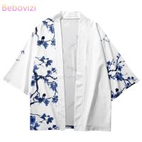 Xiu12023ซัมเมอร์บีชผู้หญิงกิโมโนดอกไม้สีฟ้าพิมพ์34แขนเสื้อ Haori แฟชั่นลำลองกิโมโนยูกาตะผู้ชาย Topc12-58แบบดั้งเดิม