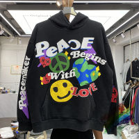 Peace เริ่มต้นด้วย Love Hoodie เสื้อสวมหัวมีฮู้ดผ้าหนาคุณภาพดีที่สุดสำหรับผู้ชายและผู้หญิง