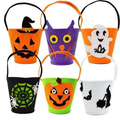 JOLLYBOOM ฮาโลวีน Trick Or Treat กระเป๋า Halloween Candy Buckets Fabric Tote Gift Bags For Halloween Parties, Felt Bags Halloween For Boys Girls Gift Bag Party Goody With Handles