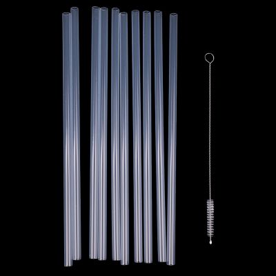 ۩卍♞ 10Pcs Reusable Hard Plastic Straws Clear Transparent Straight Drinking Straws with 1 Cleaning Brush Eco-friendly Party Supplies