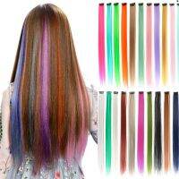 Clip On Hair Extension Straight Fake Hair Hairpiece Clip In Hair Extension Synthetic Rainbow Highlight Wavy Hair Piece for Women Wig  Hair Extensions