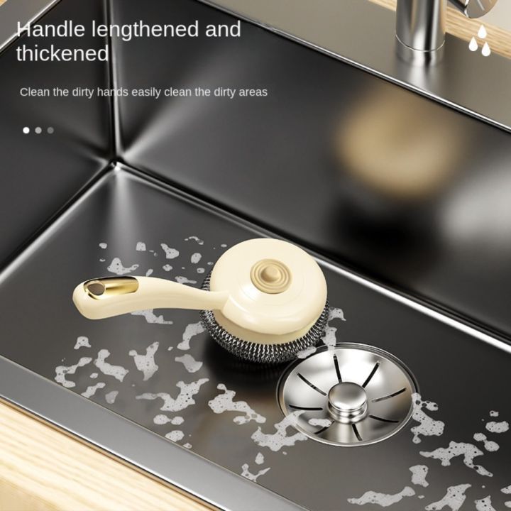 flate-ที่ใส่ของเหลว-แปรงหม้อ-ด้ามจับแบบยาว-สามารถเปลี่ยนได้-ที่ล้างหม้อ-ทนทานต่อการใช้งาน-ลูกเหล็กกลม-ที่ล้างจาน-อุปกรณ์สำหรับห้องครัว