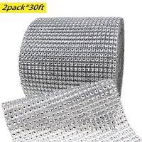 Bling Rhinestone Diamond Ribbon, Silver Bling Diamond Wrap Ribbon for Event Decorations, Wedding Cake, Bridal &amp; Party Decorations Acrylic Bling Rhinestone Roll (Silver, 60 Ft)