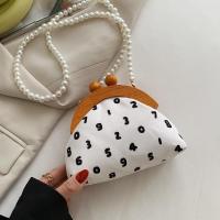 Canvas Wood Clip Shoulder Crossbody Bag for Women Pearl Chain Mini Handbags Fashion Letter Shopper Top-Handle Bags Pouch Clutch