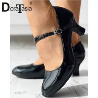 DORATASIA รองเท้าใหม่เอี่ยมแฟชั่นผู้หญิง,รองเท้า Mary Janes รองเท้าส้นเตี้ยรองเท้าส้นสูงหนาทึบรองเท้าสตรีใส่ไปงานเลี้ยง