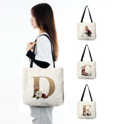 Beautiful Letters Alphabet Flower Handbag Women Lady Shoulder Bags Eco Resuable Shopping Totes for Traveling Grocery Ideal Gift