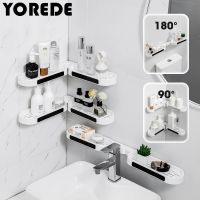 YOREDE Bathroom Rotating Storage Rack Punch-Free Plastic Soap Shelves For Corner Home Storage Organizer Bathroom Accessories Bathroom Counter Storage