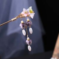 【CW】 Hanfu Cheongsam Classical Hairpins Bell Orchid Style Hair Stick Bells Pearl Headwear Ladies 39; Ancient Accessories