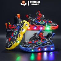 【hot sale】 ☫✠ C19 SUGE Cartoon Children Luminous Sneakers Boys New LED Lighted Soft Spring Korean Spider Man Childrens Shos