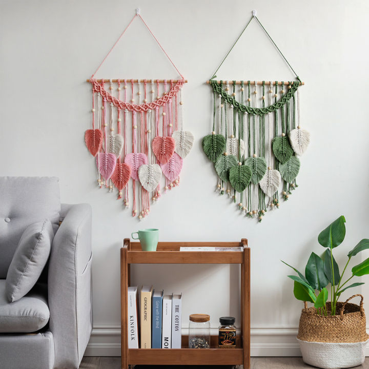 leaf-macrame-tapestry-boho-nordic-แขวนผนังตกแต่งบ้านงานแต่งงานขนาดเล็กเด็กบ้านห้องนั่งเล่นงานแต่งงาน-decoration