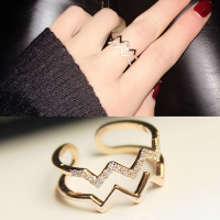 Heartbeat Double Layer Ladies Ring Water Wave Open Rings