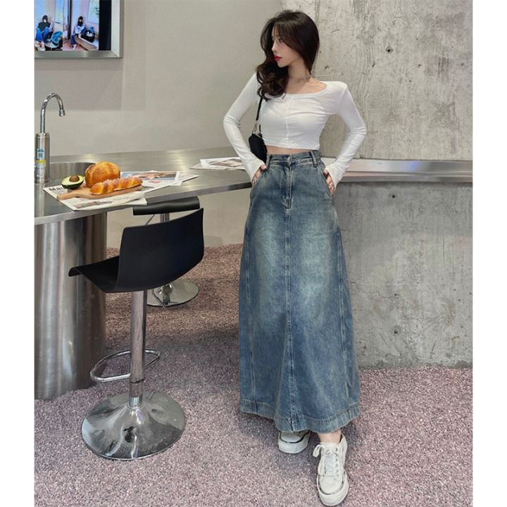 ilares-กระโปรงสตรีสวยหรูเสื้อผ้า-y2k-แฟชั่นสำหรับผู้หญิงกระโปรงสีฟ้าน่ารักๆสไตล์ฮาราจูกุแนวเกาหลีวินเทจผ้าเดนิมยาวแบบเกาหลี