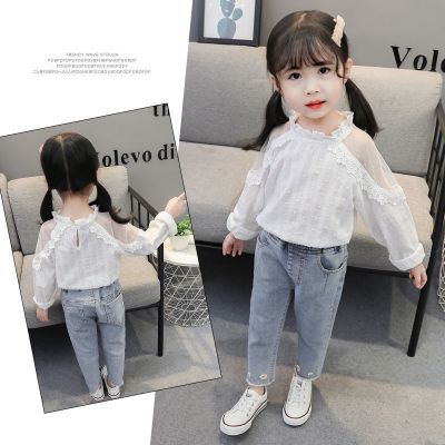 Autumn Spring Baby Toddler Girls Blouse White Lace Kids Ruffles Shirt Children Clothes Long Sleeve Girl Tops Blouses