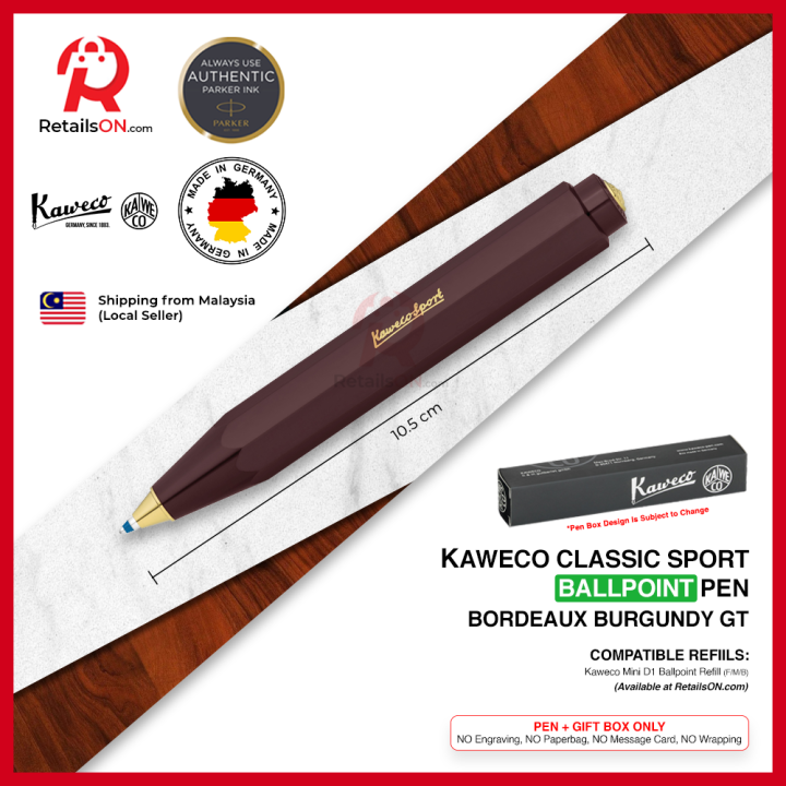 Kaweco Classic SPORT Ballpoint Pen Burgundy Gold Trim (with Blue Medium (M) Refill