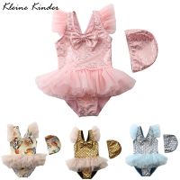 ஐ◊ Baby Swimsuit Lace Skirted Mermaid Swimwear for Girls Bow Flying Sleeve Bathing Suit Kids One Piece with Cap Children 39;s Bikini