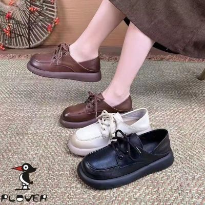 ﹍⊕ Woodpecker Genuine Genuine Leather Soft Sole Soft Surface Small Leather Shoes for Women British Style Single Shoes Versatile Flat Sole Comfortable Work Shoes for Women