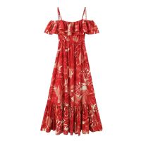 European and American style summer fashion trend womens slim layered printed midi suspender dress 4786253 330