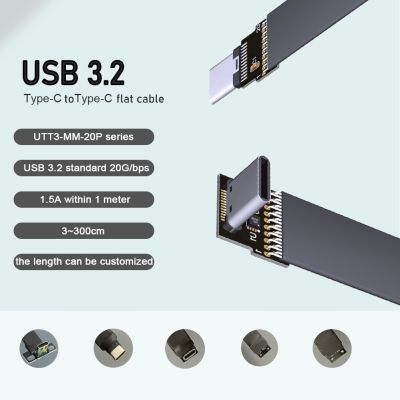 20อะแดปเตอร์ Gbps USB 3.2 Type C เป็น Type C แบบแบนต่อขยายแบบพับได้90องศา USB C ตัวผู้ไปยังข้อมูล OTG FPC สายการถ่ายภาพทางอากาศแบบ FPV