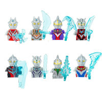 WUHUI 8Pcs ตุ๊กตุ่นตัวเล็กอาคารชุดของเล่นบล็อกตัวต่อ Galaxy Hero จักรวาลคิงคอง Ultraman อิฐก่อสร้างสำหรับโรงเรียนเด็กอายุ3 Kids Toys แม่เหล็กรถไฟแ