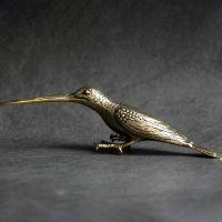 Solid Copper Long Mouth Bird Small Statue Ornaments Classical Vintage Brass Animal Woodpecker Figurines Home Desk Decorations