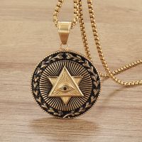 【CW】✌✈  Triangular Pendant Ancient Egypt Almighty Round Medal of Necklace Mens Hip Hop Punk Jewelry