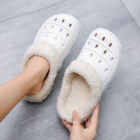 Big Size Men Winter Slippers with Fur Women PU Leather Waterproof Warm Home Slipper Male Indoor Cotton Flip flops Casual Shoes
