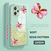 เคสโทรศัพท์สำหรับ Realme 7 7 5G 7i 7 Pro Realme 8 8 8 5G 8 Pro 8I Realme 9 4G 9i 9 Pro 9 Pro + 5G 9i ฟรีสายคล้อง5G + ลายขอบสี่เหลี่ยมผีเสื้อสีชมพูเคสโทรศัพท์นิ่มเคลือบเคสโทรศัพท์หรูหรา