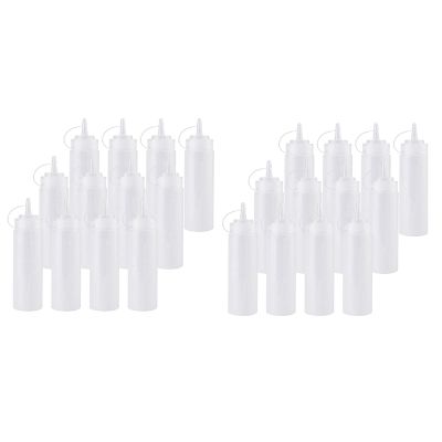 24 Pack 8 Oz Squeeze Squirt Condiment Bottles with Twist on Cap Lids for Sauce, Ketchup, BBQ, Dressing, Paint
