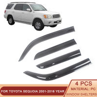 Auto Side Window Deflectors ลมสำหรับ Toyota Sequoia 2001-2016 Visors Black Rain Guard ประตู Visor Vent Shade Dark ควัน Venisor