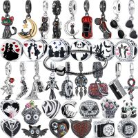 925 Solid Silver Black Series Moons Cat Coal Ball Demon Camera Heart Fine Beads Fit Original Pandora Charms Bracelet DIY Jewelry