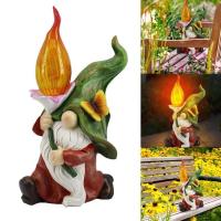 Resin Gnome Statue With Solar Lamp Dwarfs Figurine Ornaments Corrosion Resistant Craft Garden Decor Garden Decoration Outdoor